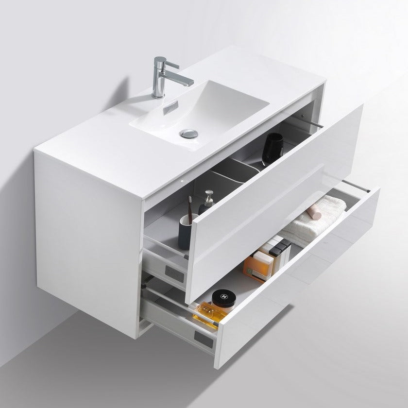 KubeBath DeLusso 48" Single Sink High Glossy White Wall Mount Modern Bathroom Vanity DL48S-GW