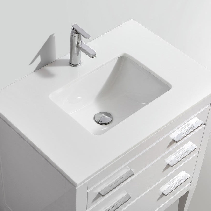 KubeBath Eiffel 30'' High Gloss White Vanity W/ Quartz Counter Top E30-GW