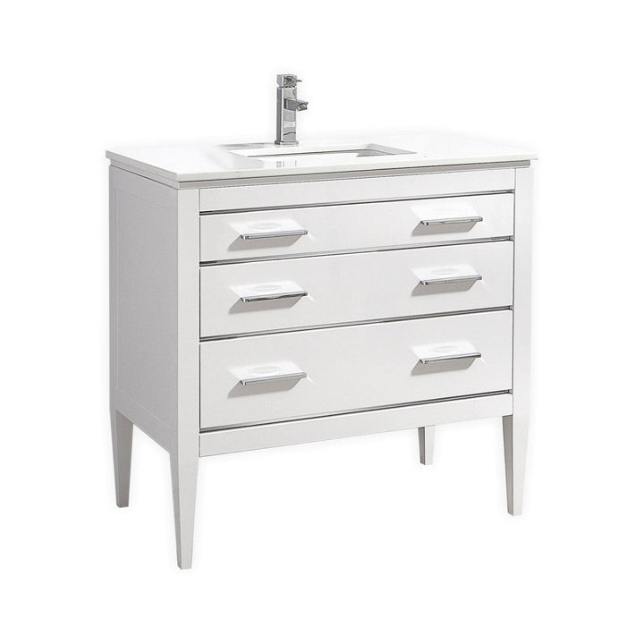 KubeBath Eiffel 36'' High Gloss White Vanity W/ Quartz Counter Top E36-GW