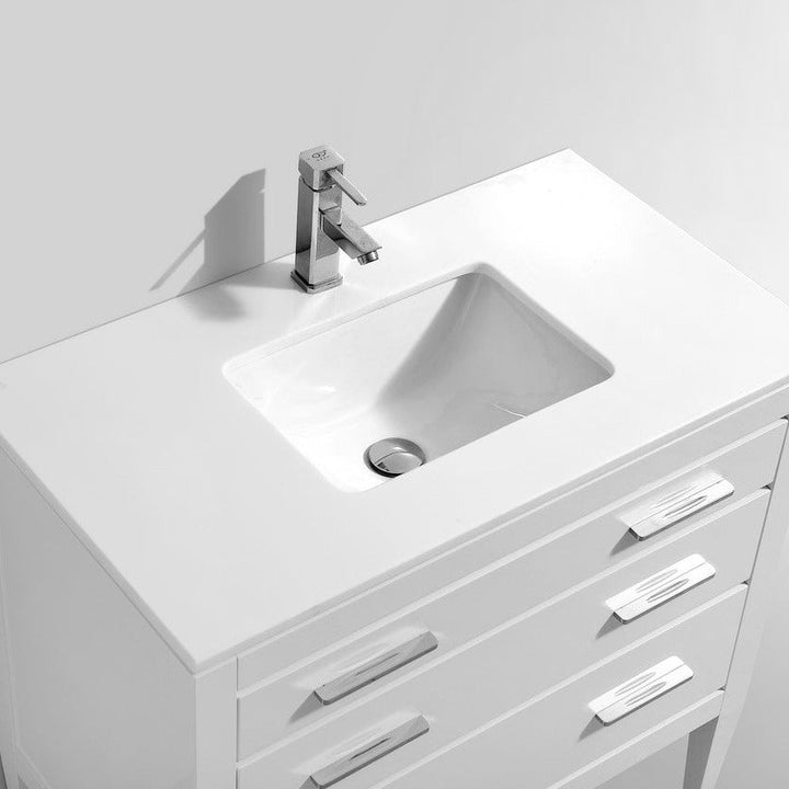 KubeBath Eiffel 36'' High Gloss White Vanity W/ Quartz Counter Top E36-GW