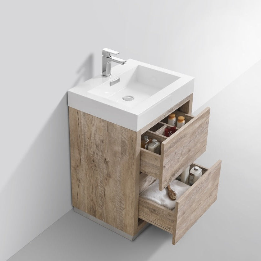 KubeBath Bliss 24" Nature Wood Free Standing Modern Bathroom Vanity FMB24-NW