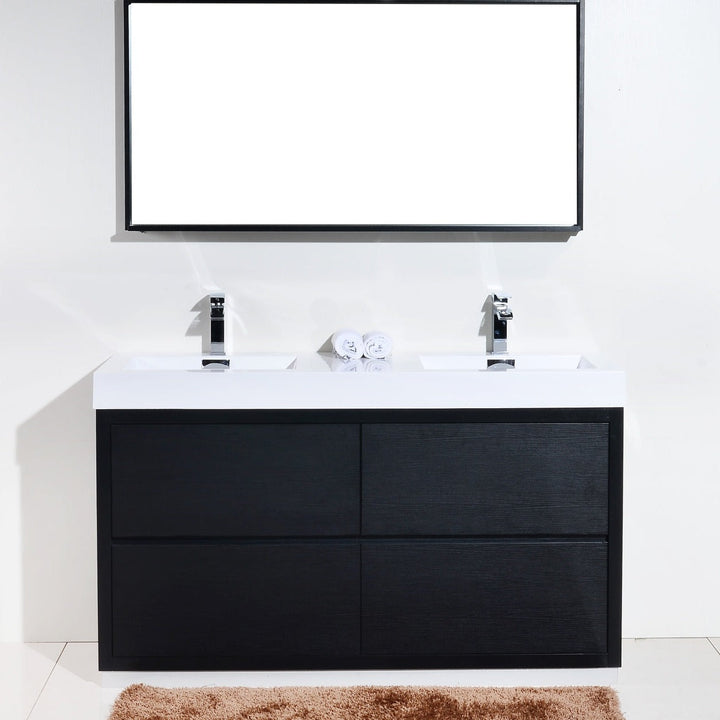 KubeBath Bliss 60" Double  Sink Black Free Standing Modern Bathroom Vanity FMB60D-BK