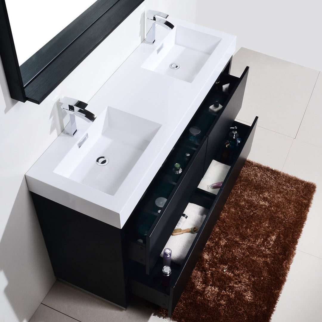 KubeBath Bliss 60" Double  Sink Black Free Standing Modern Bathroom Vanity FMB60D-BK