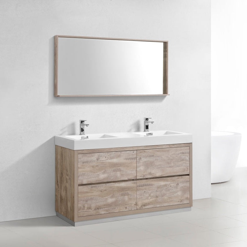 KubeBath Bliss 60" Double  Sink Nature Wood Free Standing Modern Bathroom Vanity FMB60D-NW