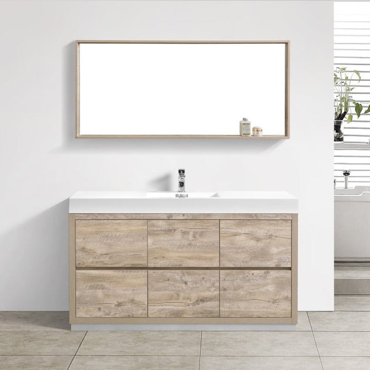 KubeBath Bliss 60" Single Sink Nature Wood Free Standing Modern Bathroom Vanity FMB60S-NW