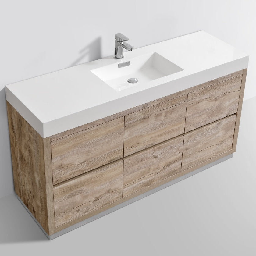 KubeBath Bliss 60" Single Sink Nature Wood Free Standing Modern Bathroom Vanity FMB60S-NW