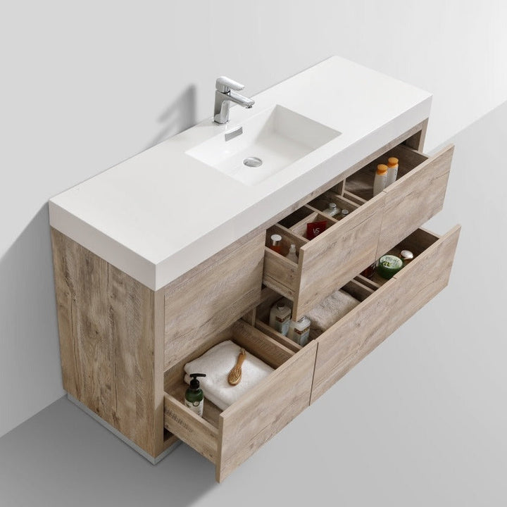 KubeBath Bliss 60" Single Sink Nature Wood Free Standing Modern Bathroom Vanity FMB60S-NW