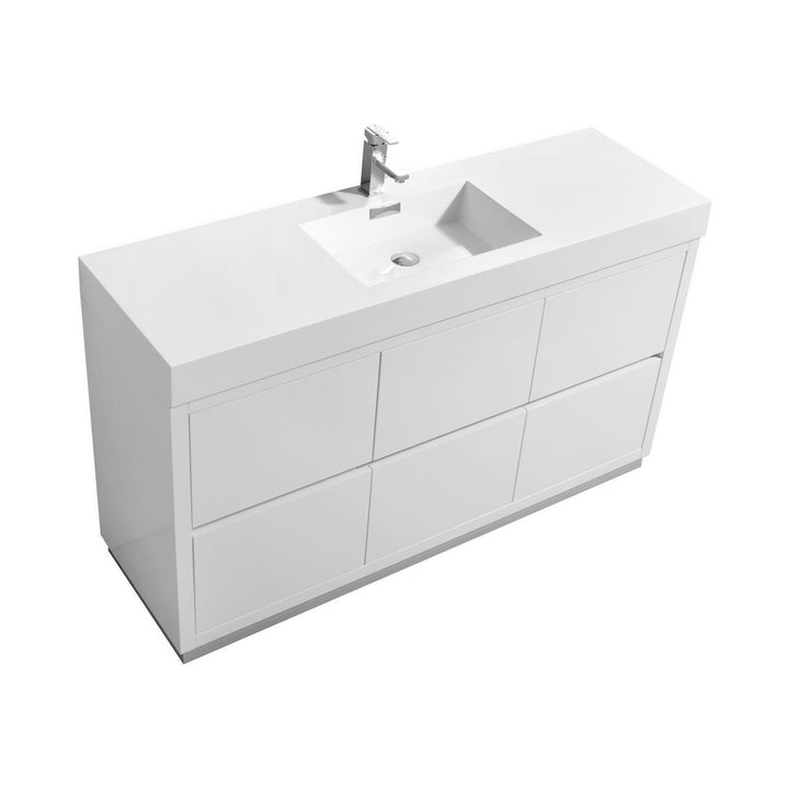 KubeBath Bliss 60" Single Sink High Gloss White Free Standing Modern Bathroom Vanity FMB60S-GW