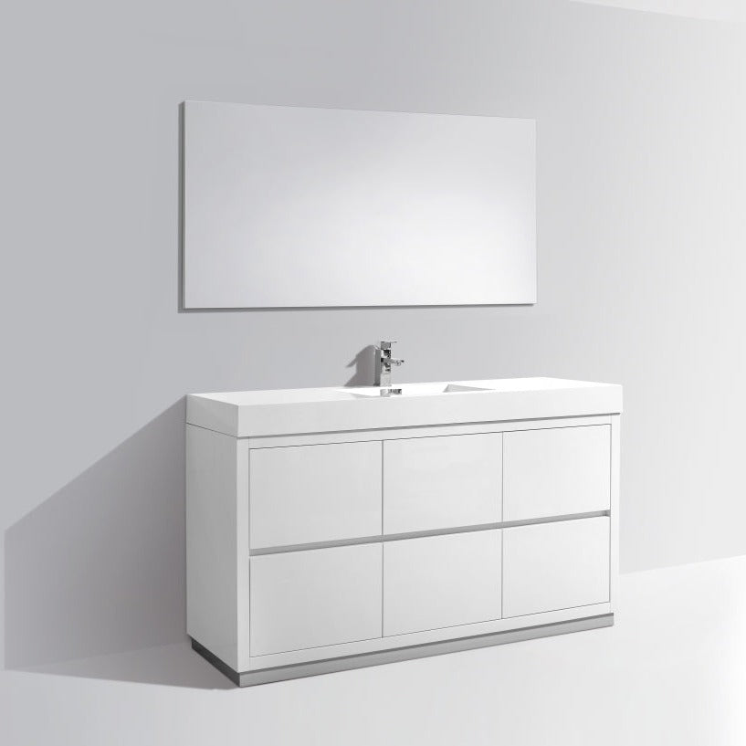 KubeBath Bliss 60" Single Sink High Gloss White Free Standing Modern Bathroom Vanity FMB60S-GW