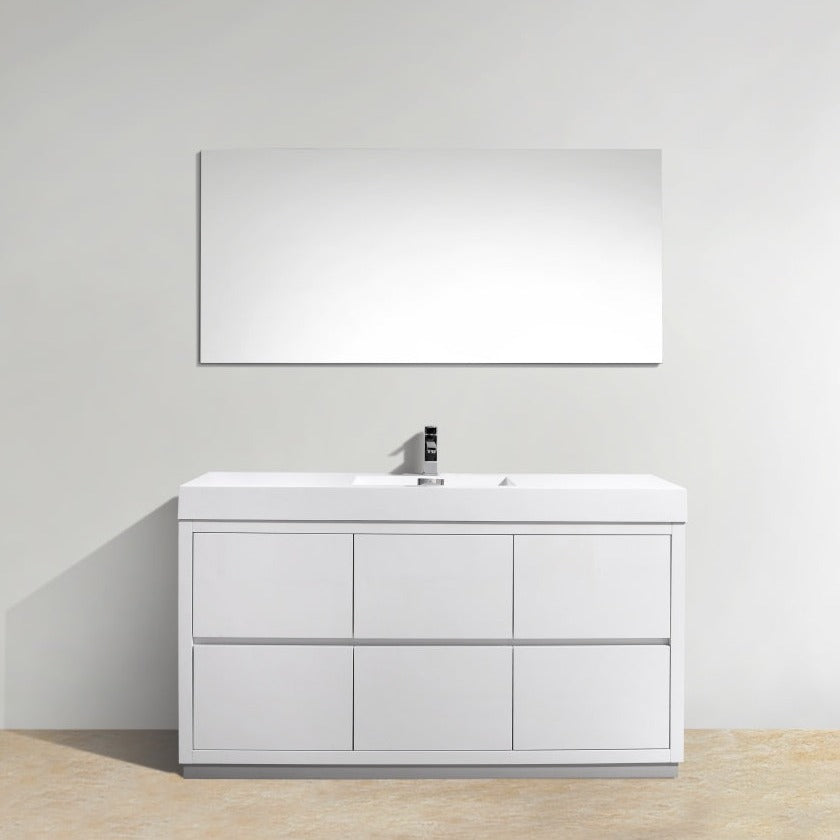 KubeBath Bliss 60" Single Sink High Gloss White Free Standing Modern Bathroom Vanity FMB60S-GW