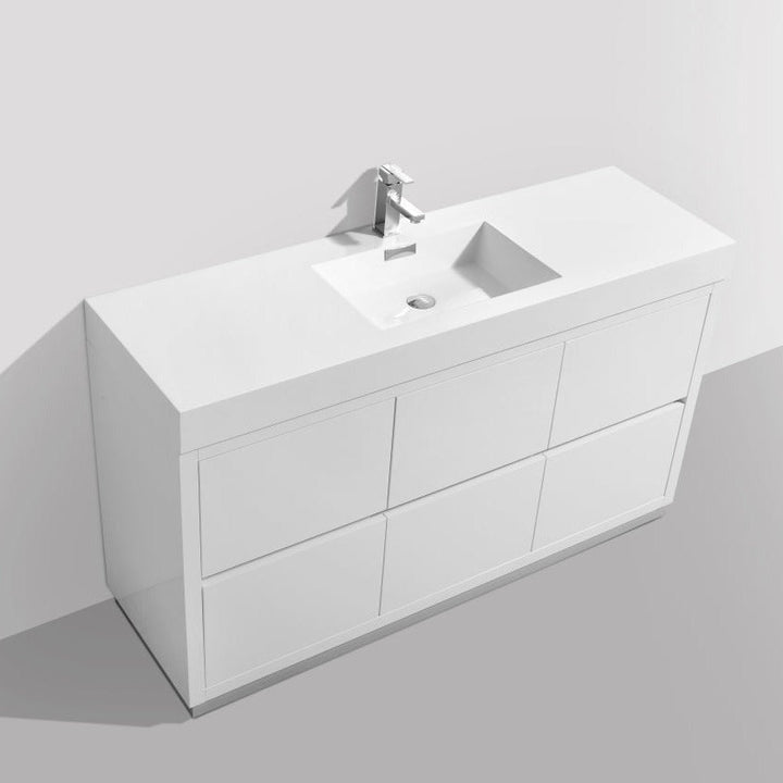 KubeBath Bliss 60" Single Sink High Gloss White Free Standing Modern Bathroom Vanity FMB60S-GW