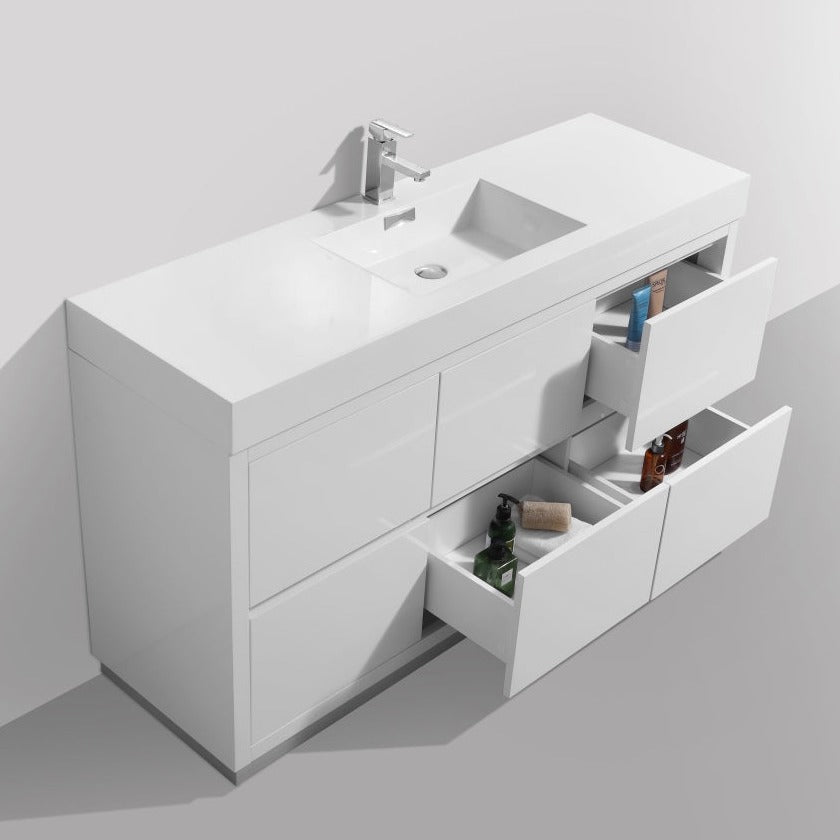 KubeBath Bliss 60" Single Sink High Gloss White Free Standing Modern Bathroom Vanity FMB60S-GW