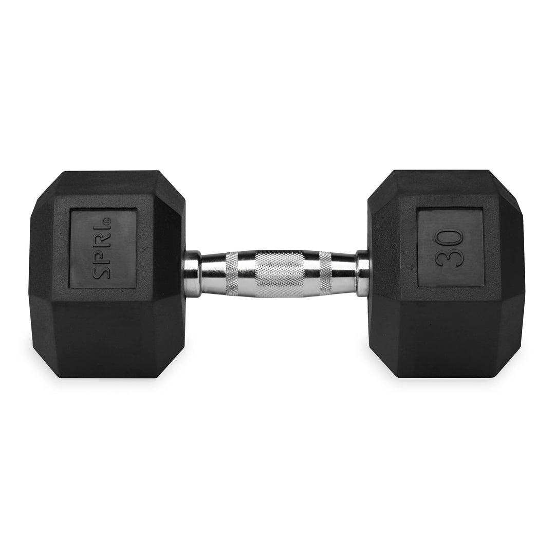 Deluxe 6-Sided Rubber Dumbbells - 30-45lb. Single Weights