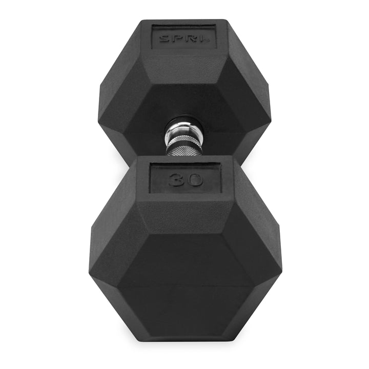 Deluxe 6-Sided Rubber Dumbbells - 30-45lb. Single Weights