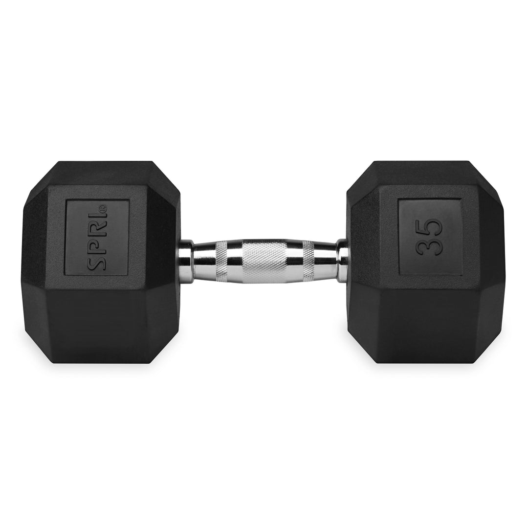 Deluxe 6-Sided Rubber Dumbbells - 30-45lb. Single Weights