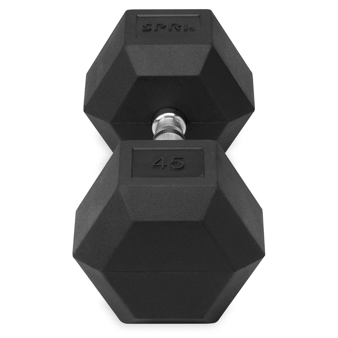 Deluxe 6-Sided Rubber Dumbbells - 30-45lb. Single Weights