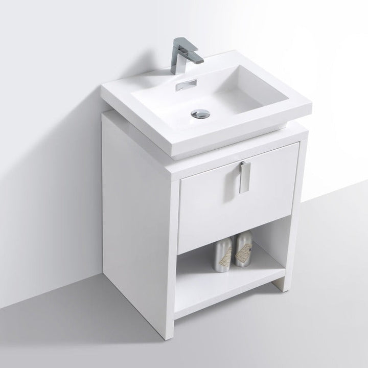 KubeBath Levi 24" High Gloss White Modern Bathroom Vanity w/ Cubby Hole L600GW