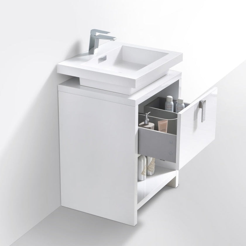 KubeBath Levi 24" High Gloss White Modern Bathroom Vanity w/ Cubby Hole L600GW