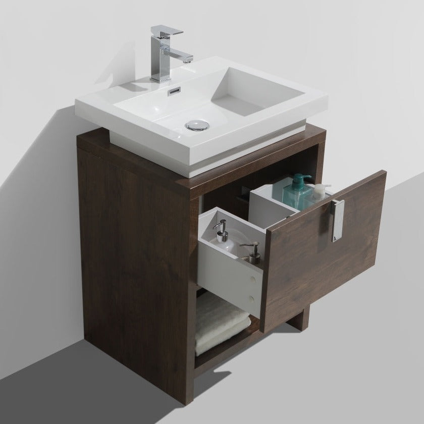 KubeBath Levi 24" Rose Wood Modern Bathroom Vanity w/ Cubby Hole L600RW