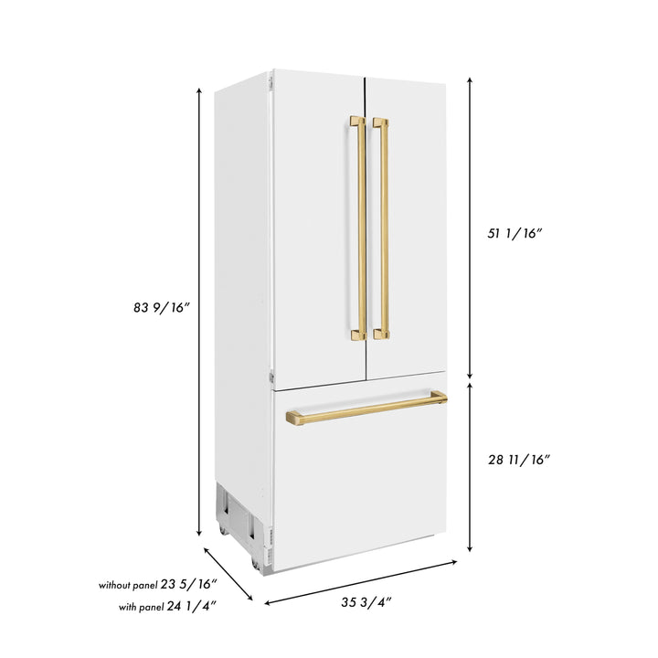 ZLINE 36 in. Autograph Edition 19.6 cu. ft. Built-in 2-Door Bottom Freezer Refrigerator with Internal Water and Ice Dispenser in White Matte with Accents (RBIVZ-WM-36)