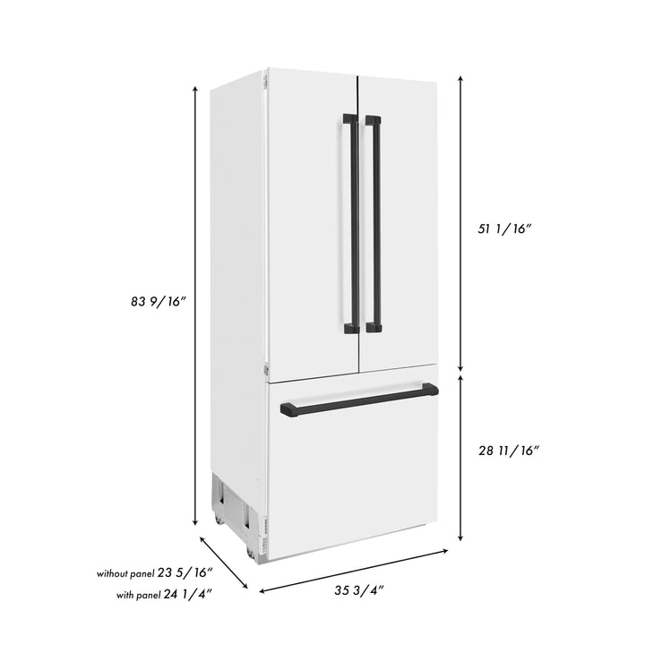 ZLINE 36 in. Autograph Edition 19.6 cu. ft. Built-in 2-Door Bottom Freezer Refrigerator with Internal Water and Ice Dispenser in White Matte with Accents (RBIVZ-WM-36)