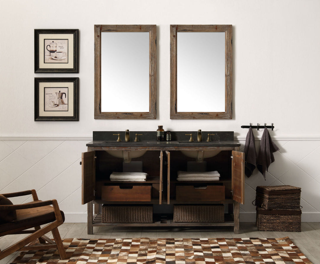Legion Furniture WH5160 Series 60” Solid Wood Double Sink Vanity in Brown Rustic with Moon Stone Top