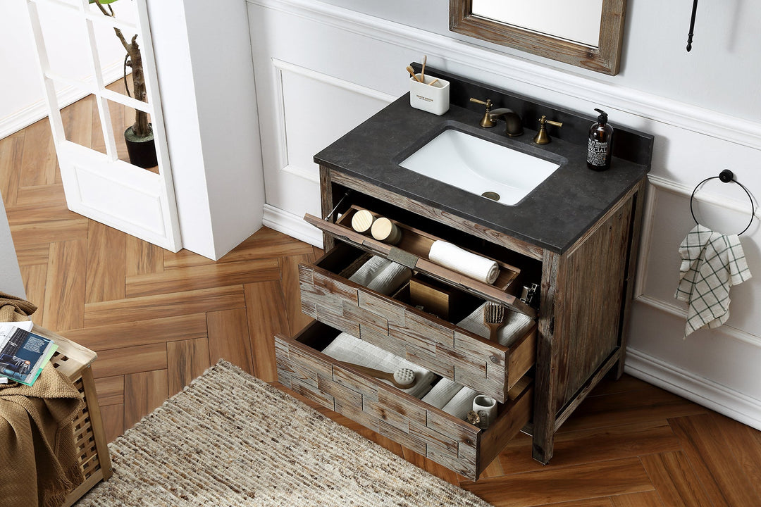 Legion Furniture WH 8636 Series 36” Solid Wood Single Sink Vanity in Brown Rustic with Moon Stone Top