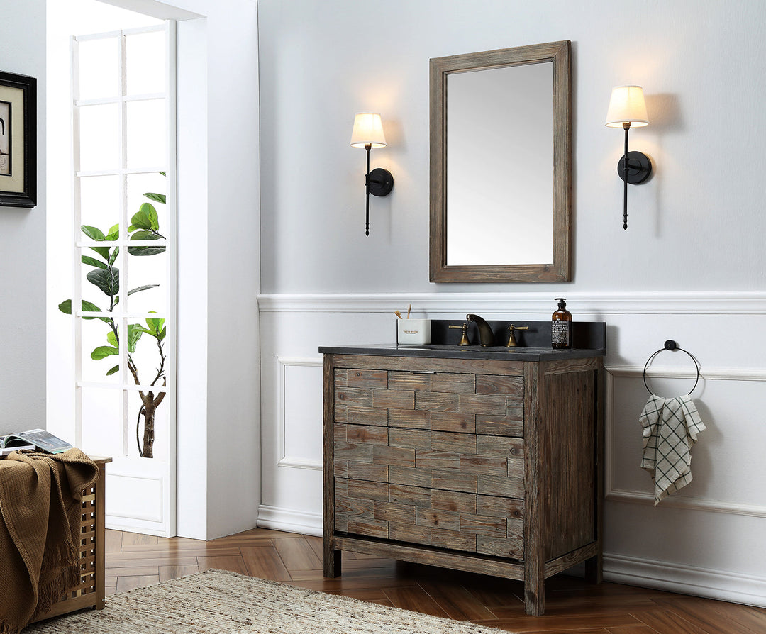 Legion Furniture WH 8636 Series 36” Solid Wood Single Sink Vanity in Brown Rustic with Moon Stone Top
