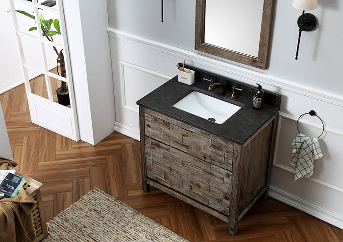 Legion Furniture WH 8636 Series 36” Solid Wood Single Sink Vanity in Brown Rustic with Moon Stone Top