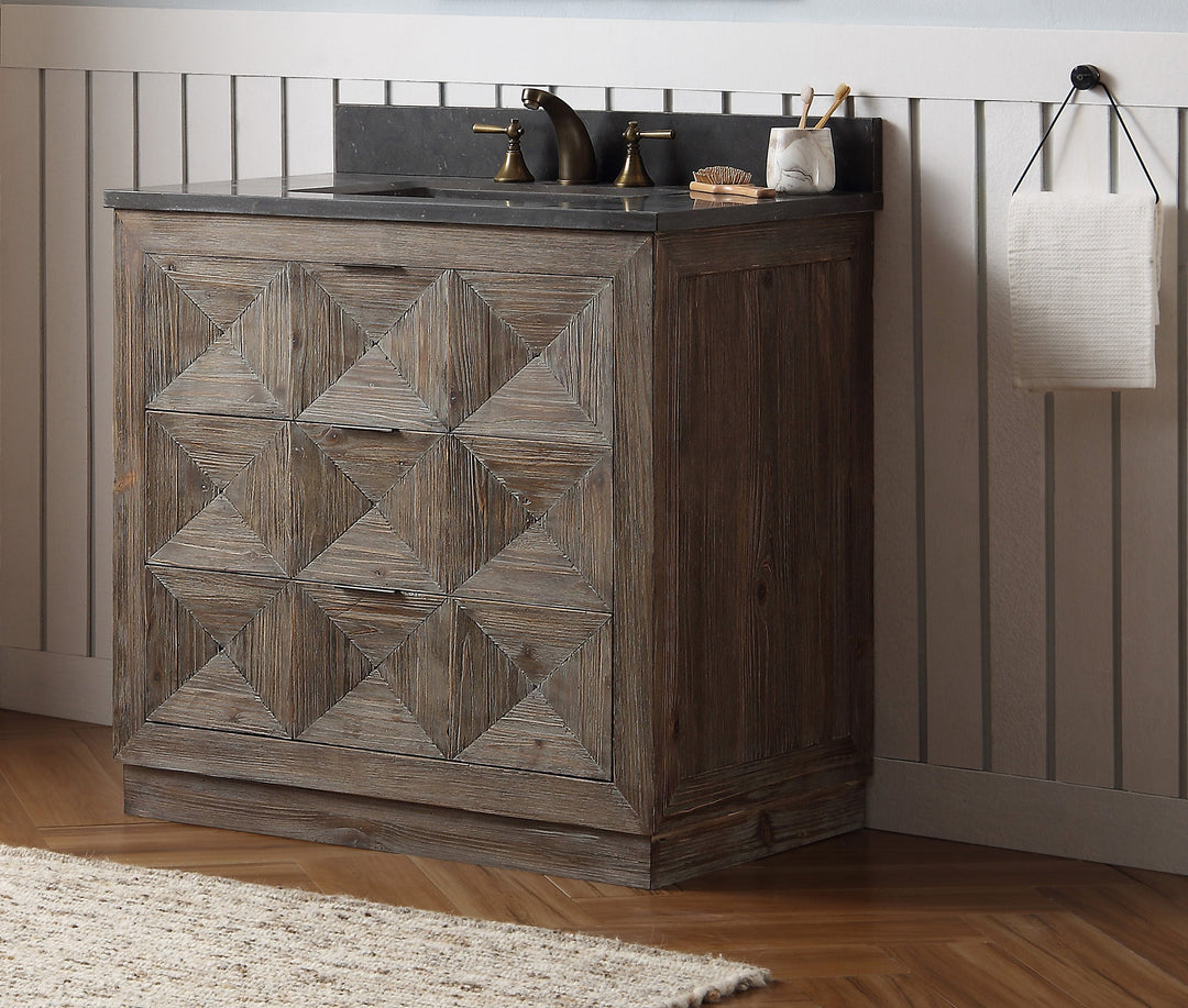 Legion Furniture WH8736 Series 36” Solid Wood Single Sink Vanity in Brown Rustic with Moon Stone Top