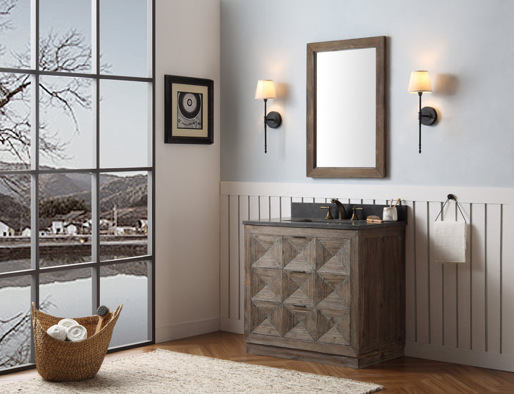 Legion Furniture WH8736 Series 36” Solid Wood Single Sink Vanity in Brown Rustic with Moon Stone Top