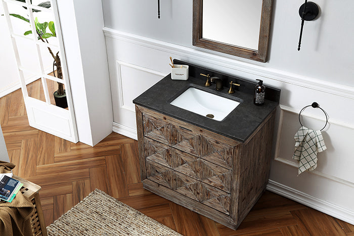 Legion Furniture WH8736 Series 36” Solid Wood Single Sink Vanity in Brown Rustic with Moon Stone Top