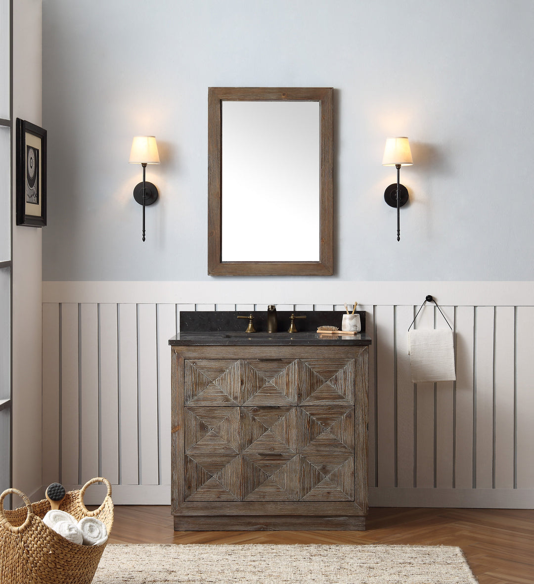 Legion Furniture WH8736 Series 36” Solid Wood Single Sink Vanity in Brown Rustic with Moon Stone Top