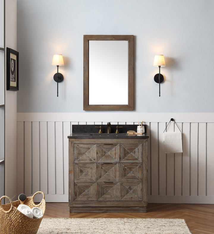 Legion Furniture WH8736 Series 36” Solid Wood Single Sink Vanity in Brown Rustic with Moon Stone Top