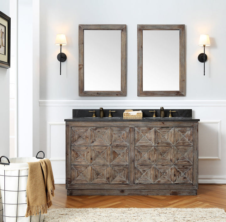 Legion Furniture WH8760 Series 60” Solid Wood Double Sink Vanity in Brown Rustic with Moon Stone Top