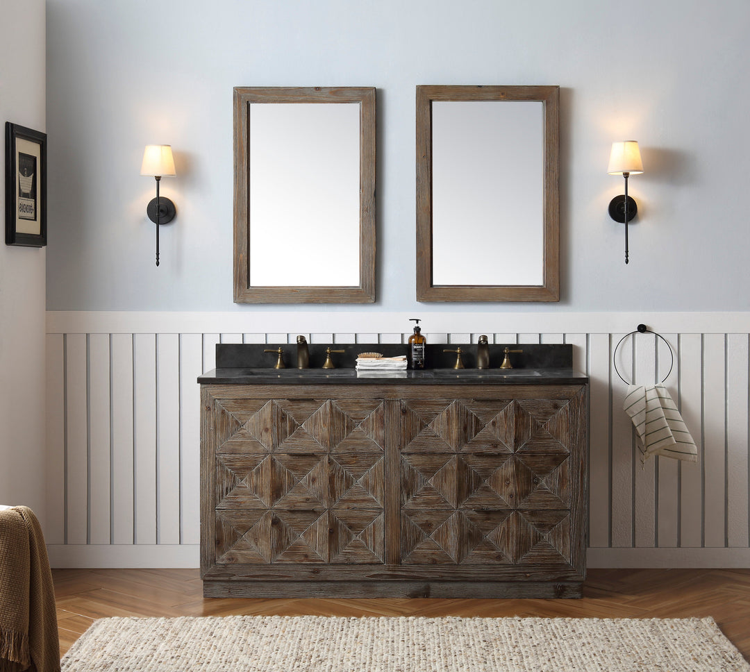 Legion Furniture WH8760 Series 60” Solid Wood Double Sink Vanity in Brown Rustic with Moon Stone Top