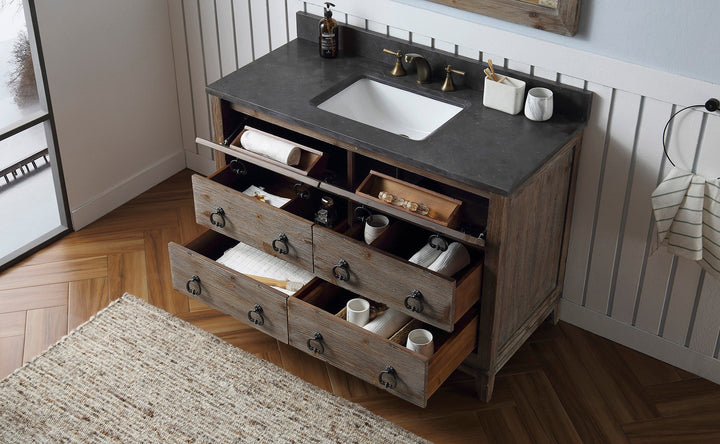 Legion Furniture WH8848 Series 48” Solid Wood Single Sink Vanity in Brown Rustic with Moon Stone Top