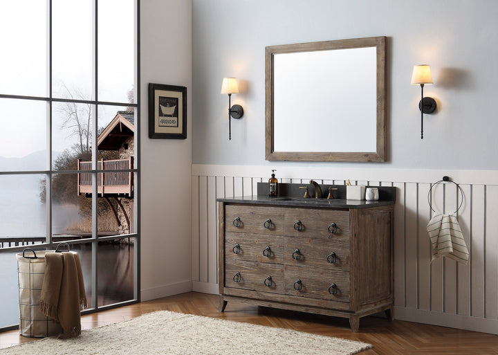 Legion Furniture WH8848 Series 48” Solid Wood Single Sink Vanity in Brown Rustic with Moon Stone Top