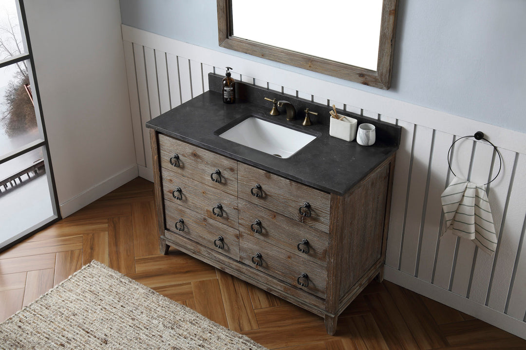 Legion Furniture WH8848 Series 48” Solid Wood Single Sink Vanity in Brown Rustic with Moon Stone Top