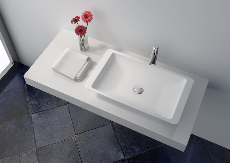 Legion Furniture WJ9002 Series 23.6” Matt White Solid Surface Rectangular Vessel Sink