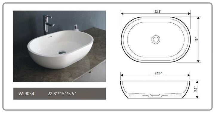 Legion Furniture WJ9034 Series 22.8” Matt White Solid Surface Oval Vessel Sink