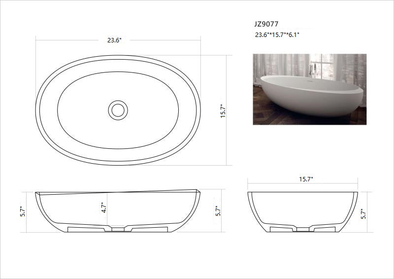 Legion Furniture WJ9077 Series 23.6" Matt White Solid Surface Oval Vessel Sink
