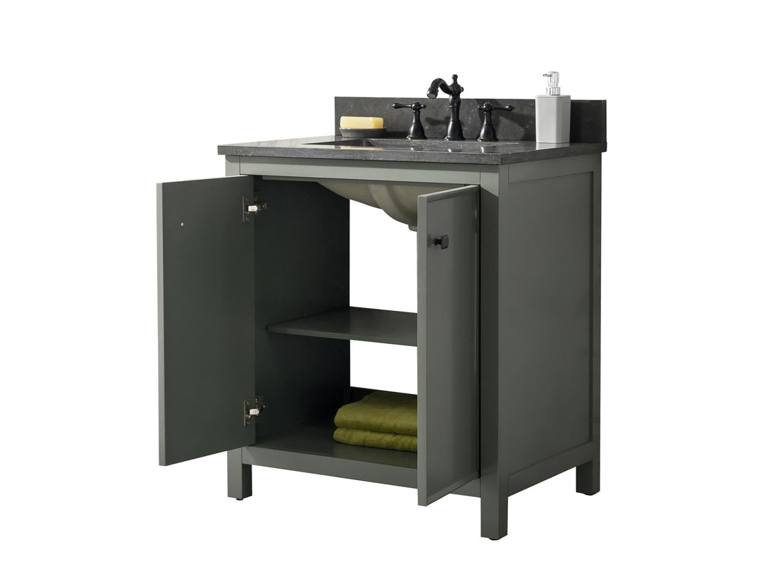 Legion Furniture WLF2130 Series 30" Single Sink Vanity in Pewter Green with Blue Limestone Top