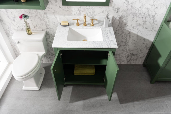 Legion Furniture WLF2130 Series 30" Single Sink Vanity in Vogue Green with Carrara Marble White Top