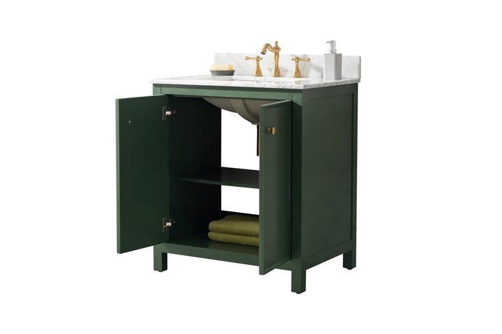 Legion Furniture WLF2130 Series 30" Single Sink Vanity in Vogue Green with Carrara Marble White Top