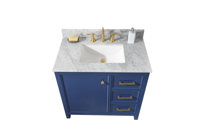 Legion Furniture WLF2136 Series 36” Single Sink Vanity in Blue with Carrara Marble White Top