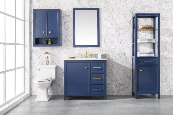 Legion Furniture WLF2136 Series 36” Single Sink Vanity in Blue with Carrara Marble White Top