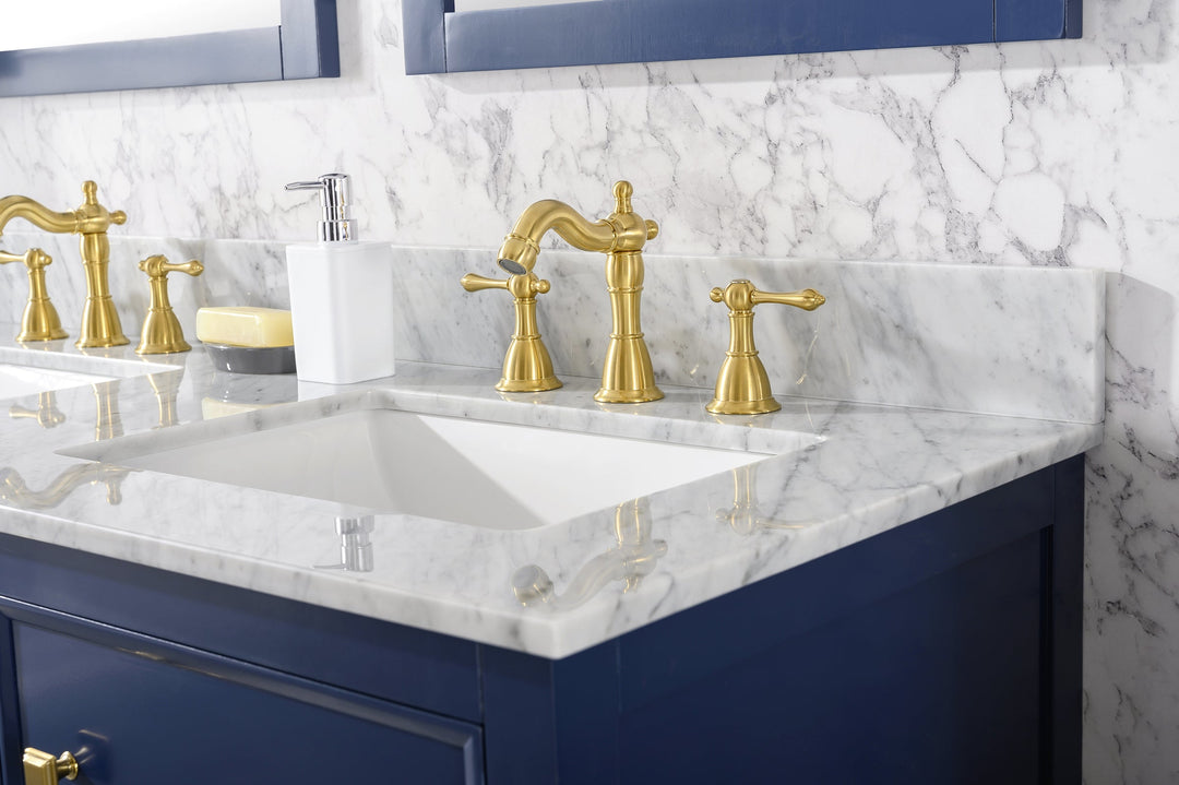 Legion Furniture WLF2154 Series 54” Double Sink Vanity in Blue with Carrara Marble White Top