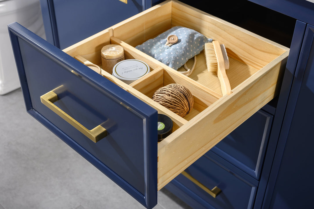 Legion Furniture WLF2154 Series 54” Double Sink Vanity in Blue with Carrara Marble White Top