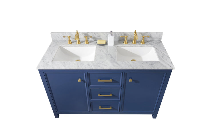 Legion Furniture WLF2154 Series 54” Double Sink Vanity in Blue with Carrara Marble White Top